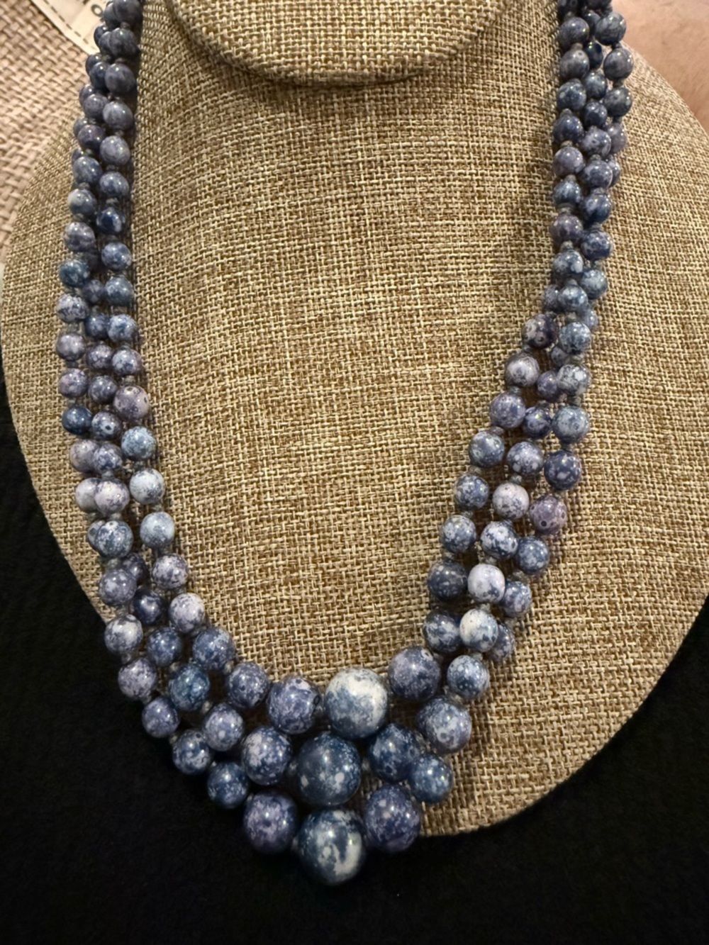 Vintage Estate Round 3 Strand Sodalite Stone Bead AUSTRIA Clasp Necklace